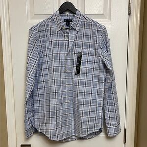 GAP Men's/ Boys White and Blue Poplin Checkered Shirt. Size S. NWT.